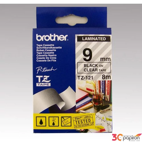Feliratozógép szalag Brother TZE-121 9mmx8m, átlátszó-fekete BROTHER Feliratozógéphez szalagok