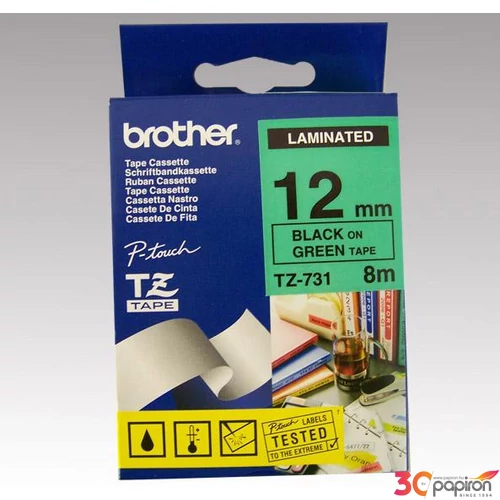 Feliratozógép szalag Brother BROTHER TZE-731 zöld-fekete 12mmx8m BROTHER Feliratozógéphez szalagok