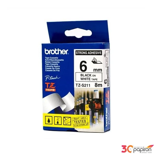 Feliratozógép szalag Brother BROTHER TZE-S211 fehér-fekete 6mmx8m BROTHER Feliratozógéphez szalagok
