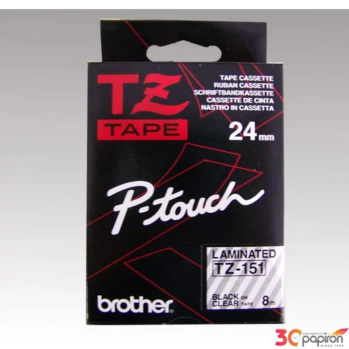 Feliratozógép szalag Brother TZE-151 24mmx8m, átlátszó-fekete BROTHER Feliratozógéphez szalagok