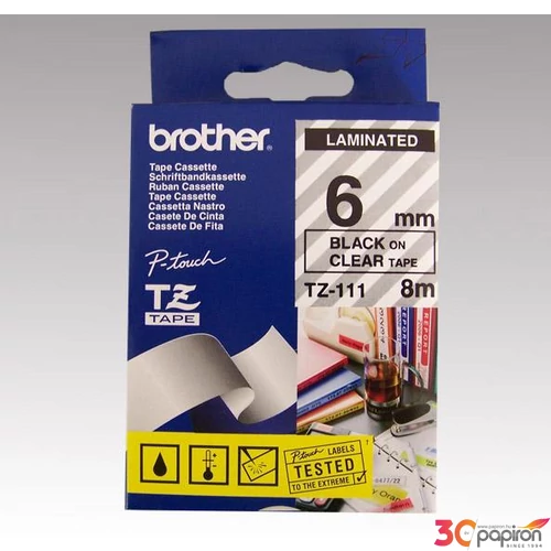 Feliratozógép szalag Brother TZE-111 6mmx8m, átlátszó-fekete BROTHER Feliratozógéphez szalagok