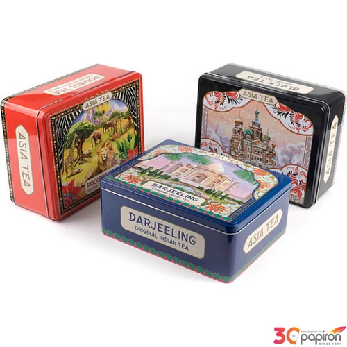Teásdoboz fém retro Russian, Indian, African dekoráció ASIAN TEA (25x16x8cm)