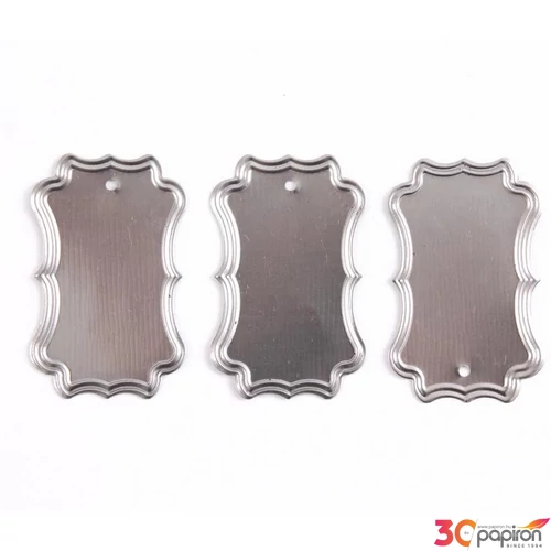 Fém díszítőelem címke 4,6 x 2,7 cm, 10 db/csomag