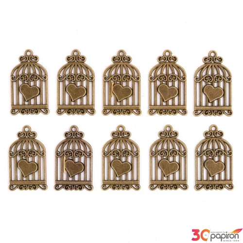 Fém díszítőelem kalitka 3,6 x 2 cm, 10 db/csomag