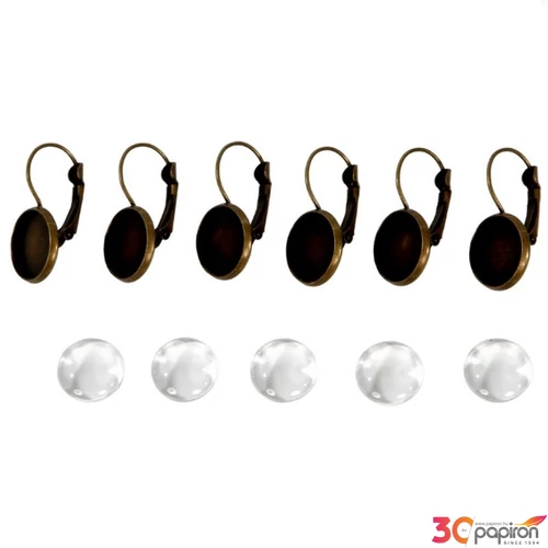 Fém fülbevaló alap lencsével bronz 12 mm 3 pár/csomag