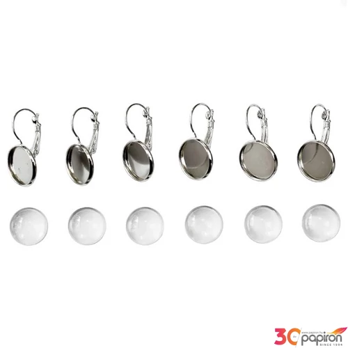 Fém fülbevaló alap lencsével ezüst 14 mm 3 pár/csomag