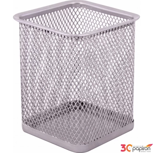 Fémhálós írószertartó pohár Optima ezüst szögletes Mérete: 80x80x100mm, Szín: Silver