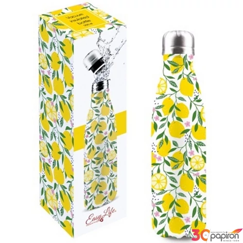 Fémkulacs 5dl Duplafalú rozsdamentes acél hőtartó útipalack 5dl Lemons