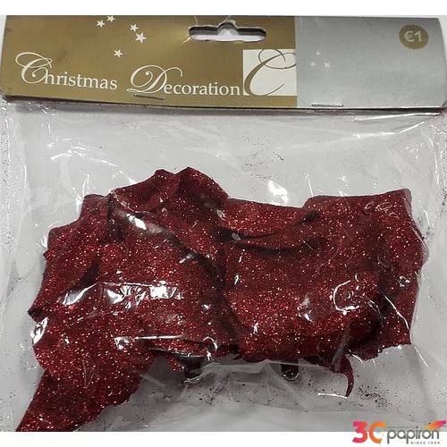 Karácsonyi dísz rózsafej piros csipeszes 2db /csomag glitteres 8cm csipesszel