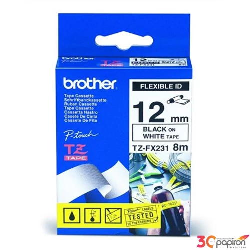 Feliratozógép szalag Brother TZE-FX231 12mmx8m, fehér-fekete BROTHER Feliratozógéphez szalagok