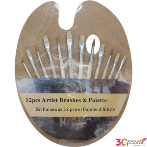Festő paletta Mona Lisa fa, klasszikus forma 30x25cm festő palett 12db ecsettel