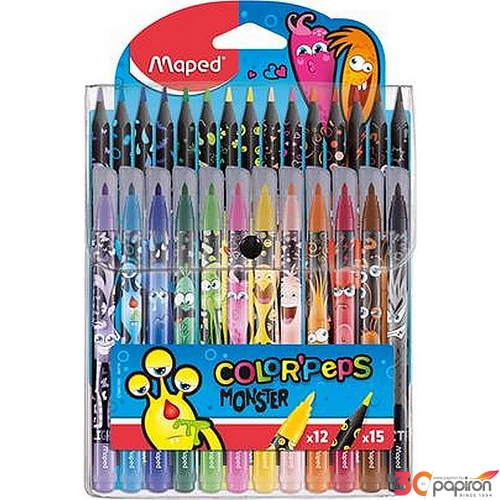 Filc és színes ceruza készlet Maped Color Peps Monster 12+15 szín Készségfejlesztő termékcsalád