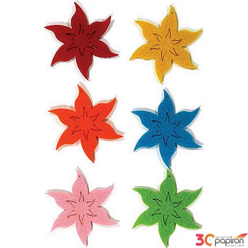 Filcfigura - hatszirmú virág kb. 6cm- 6db csomag