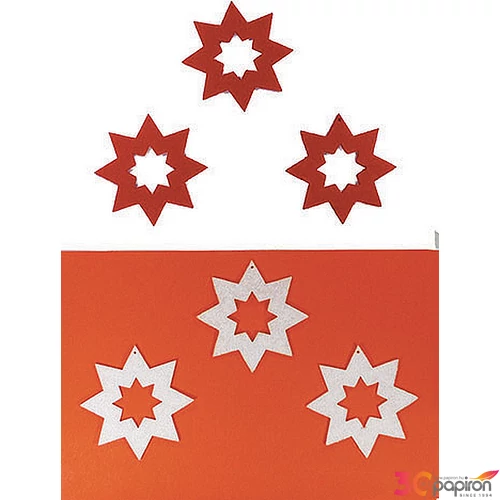 Filcfigura - nyolcágú csillag kb. 6cm- 6db csomag lyukas, fehér-bordó
