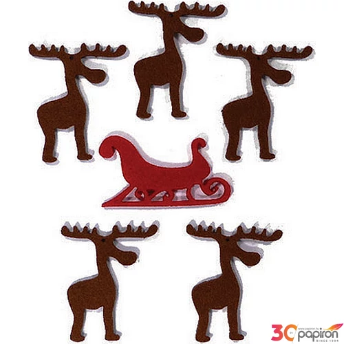 Filcfigura - rénszarvas klassz és szán kb. 6cm- 6db csomag