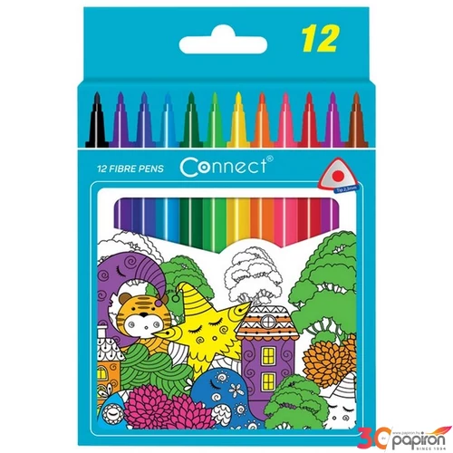 Filckészlet 12-es Connect háromszög testű, 12 klf. Szín marker, filctoll, rostiron