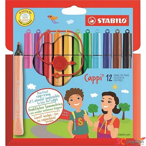 Filckészlet 12 Stabilo Cappi 1mm-es, 12színű készlet Írószerek STABILO 168/12-4