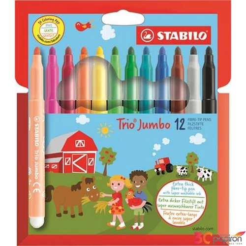 Filckészlet 12 Stabilo Trio Jumbo 3mm-es 12színű készlet Írószerek STABILO 380/12