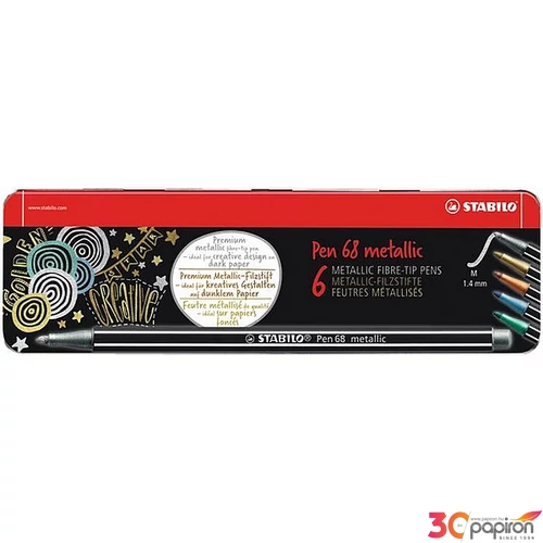 Filckészlet 6 Stabilo Pen 68 metallic 1,4mm-es fém dobozos 6színű Írószerek STABILO 6806/8-32