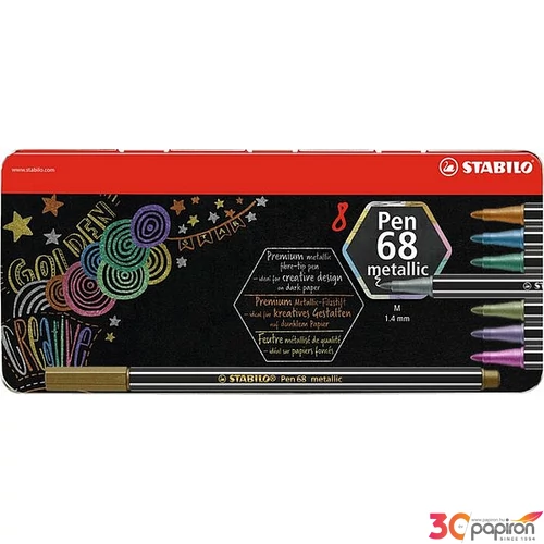 Filckészlet 8 Stabilo Pen 68 metallic 1,4mm-es fém dobozos 8színű Írószerek STABILO 6808/8-32