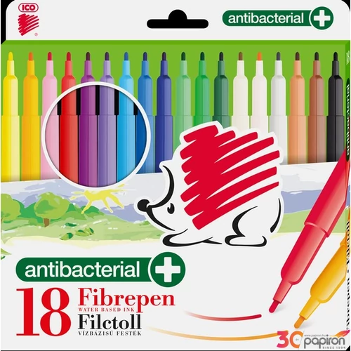 Filctoll ICO 300 18 készlet 1mm antibakteriális Rainbow filckészlet marker, filctoll gyerekeknek