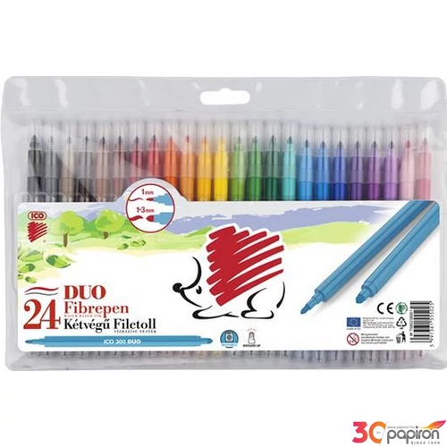 Filctoll ICO 300 duo kétvégű rostiron, 24 színű marker, filctoll gyerekeknek