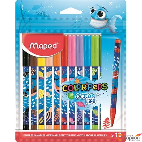Filctoll készlet 12-es Maped 2mm, Kimosható, Color`Peps Ocean Life IMA845701