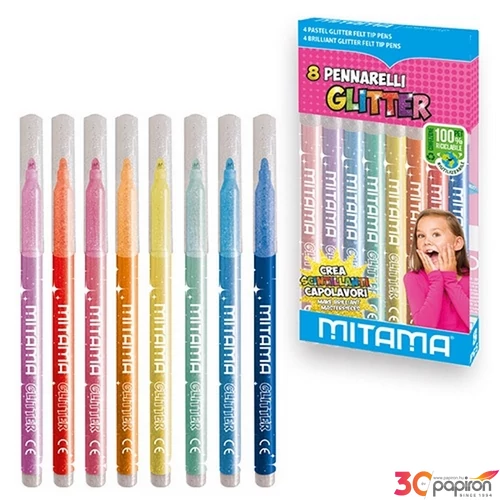Filctoll 8 készlet csillámos Mitama 3mm 62509 8 különböző szín