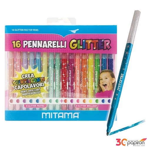 Filctoll 16 készlet csillámos Mitama 3mm-es 62845 16 különböző szín
