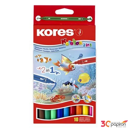 Filctoll készlet Kores 1-3mm, kimosható, Korellos 2in1 10 különböző szín