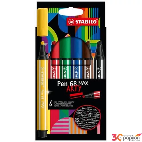Filctoll készlet Stabilo 1-5mm, vágott hegy, Pen 68 MAX 6 különböző szín