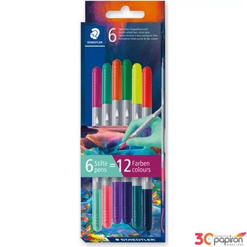 Filctoll készlet Staedtler 1/3 mm, kétvégű, kimosható, 3280 Multiverzum 1, 6 különböző szín