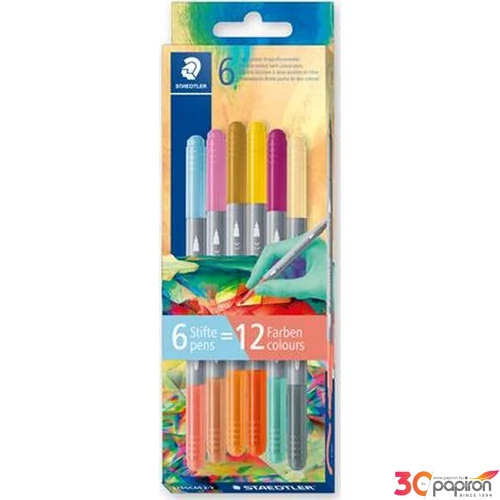 Filctoll készlet Staedtler 1/3 mm, kétvégű, kimosható, 3280 Multiverzum 2, 6 különböző szín