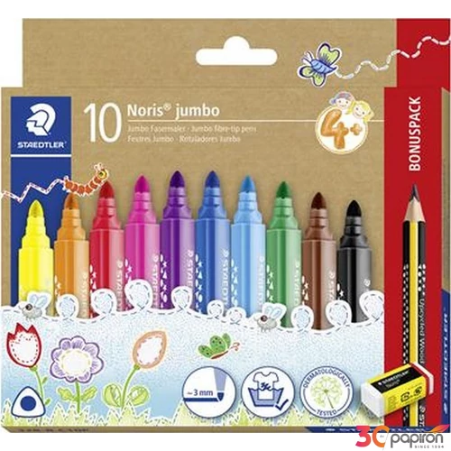 Filctoll készlet Staedtler grafitceruzával, radírral, 3 mm Noris jumbo 328, 10+1 különböző szín