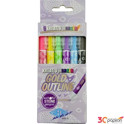 Filctoll készlet Wedo 1-2mm, metál arany 6 különböző színű kontúrral