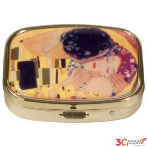Gyógyszeres doboz fém 2 fakkos, 5,1x1,8x3,6cm, Klimt: The Kiss