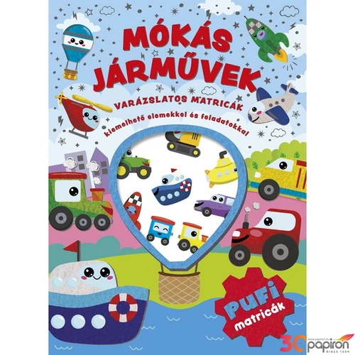 Foglalkoztató könyv Varázslatos matricák-Mókás járművek Napraforgó könyvek