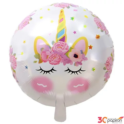 Fólia lufi Unikornis fej, gömb rózsás, 46 cm, csomagolt