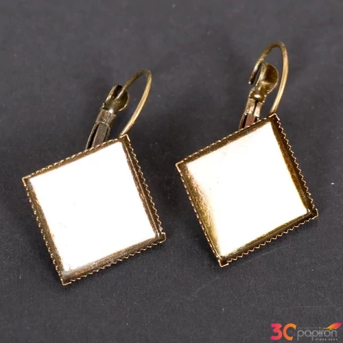 Fülbevaló alap négyzet 15mm bronz szín 6db/csomag