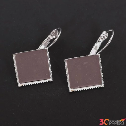 Fülbevaló alap négyzet 15mm ezüst szín 6db/csomag