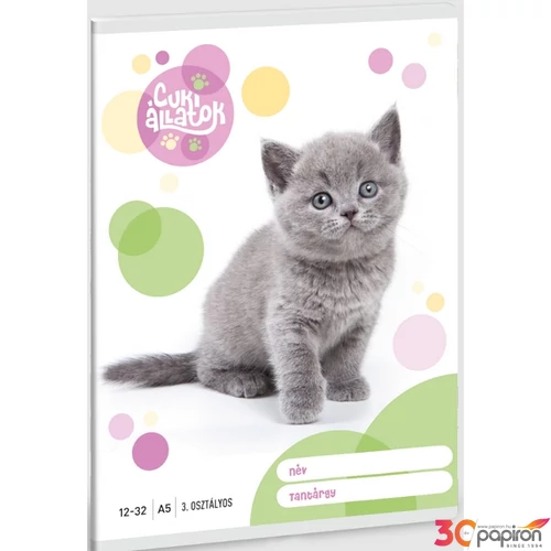 Füzet 12-32 A5 vonalas Ars Una Cuki-Brit Röv. Sz. Macska (5305) 23 53603494 3.osztályos prémium minőségű fü