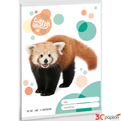 Füzet 12-32 A5 vonalas Ars Una Cuki-Vörös Panda (5309) 23 53603494 3.osztályos prémium minőségű fü