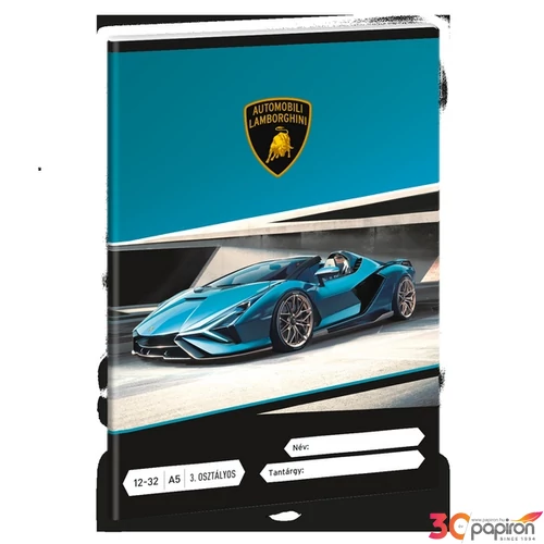 Füzet 12-32 A5 vonalas Ars Una Lamborghini (5336) 24 autó 53603494 3.osztályos prémium minőségű fü