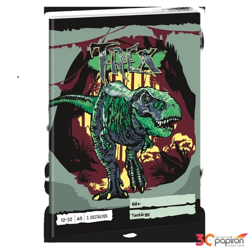 Füzet 12-32 A5 vonalas Ars Una T-Rex Dínó (5346) 24 53603494 3.osztályos prémium minőségű fü