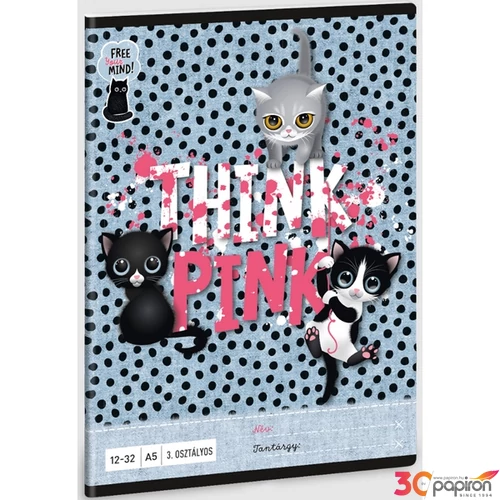 Füzet 12-32 A5 vonalas Ars Una Think Pink - cicás (5285) 23 53603494 3.osztályos prémium minőségű fü