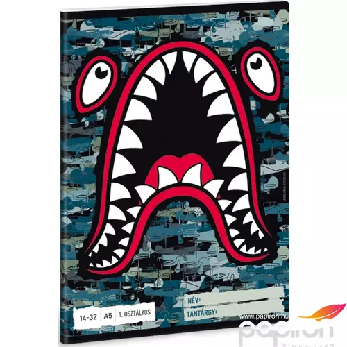 Füzet 14-32 A5 vonalas Ars Una Flaying Sharks kollekció 53580016 1.osztályos füzet prémium