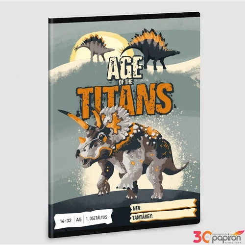 Füzet 14-32 A5 vonalas Ars Una Age of the Titans (5261) 23' dínó 53582614 1.osztályos füzet prémium minős