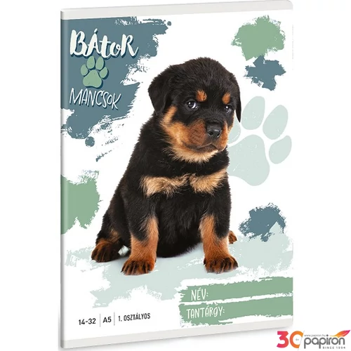 Füzet 14-32 A5 Vonalas Ars Una Bátor Mancsok-Rottweiler (5499) 25 53583499 1.osztályos füzet prémium minős