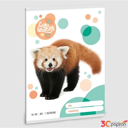 Füzet 14-32 A5 vonalas Ars Una Cuki-Vörös Panda (5309) 23 53583499 1.osztályos füzet prémium minős
