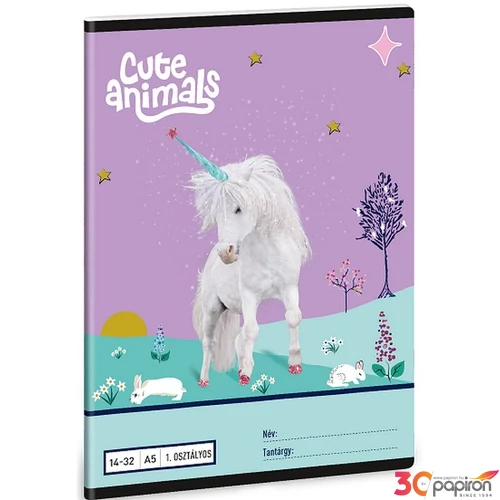 Füzet 14-32 A5 Vonalas Ars Una Cute Animals Unicorn (5448) 25 53583499 1.osztályos füzet prémium minős